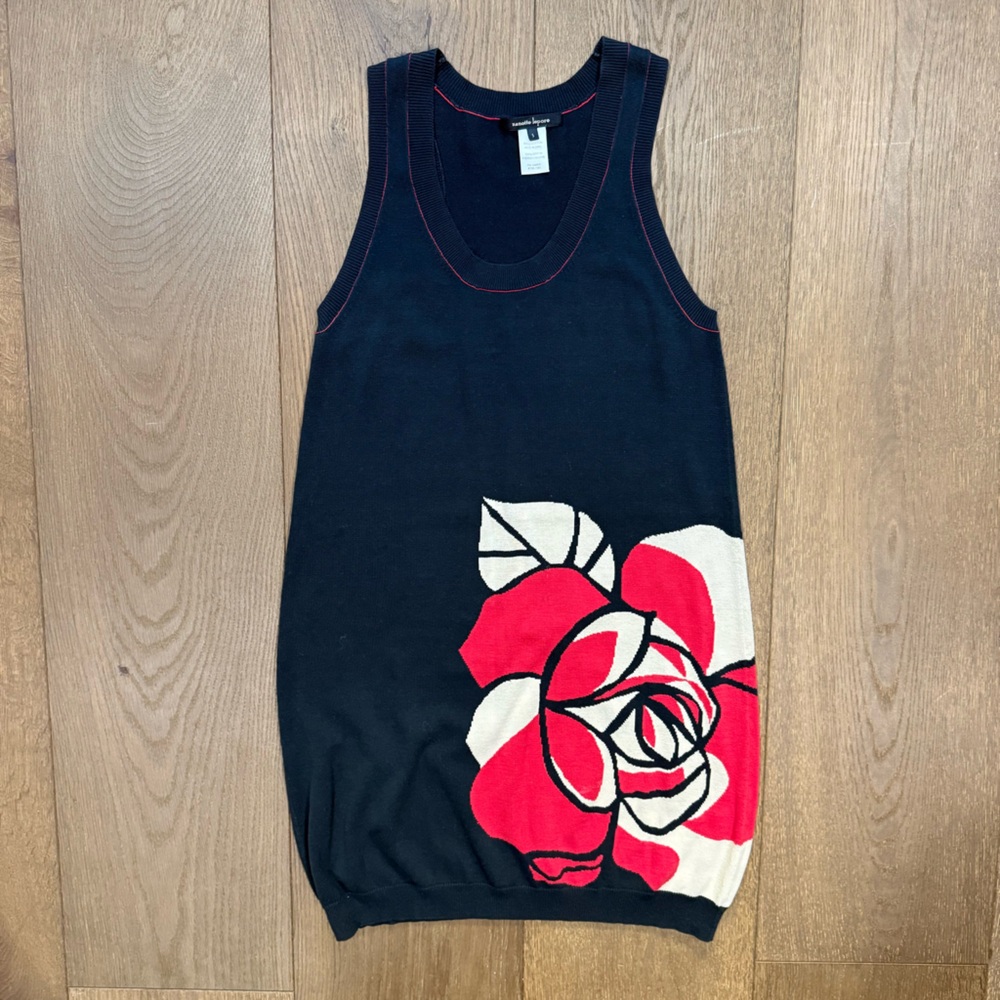 Nanette Lepore Black V-Neck Sweater Dress with Red Accents